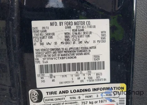 2011 Ford F-150 Xlt z USA, uszkodzony, nr VIN 1FTFW1CTXBFC93636